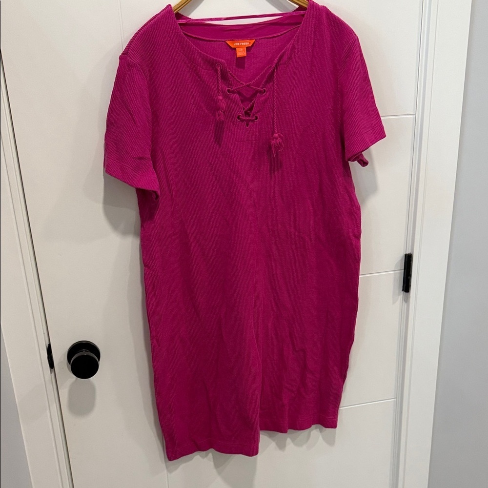 Joe Fresh Fuchsia Lace-Up Short Sleeve dress size XL